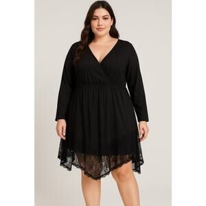 BloomChic Black Long Sleeve Lace Trim Tunic Top Plus 22/24 Flowy Feminine Dress